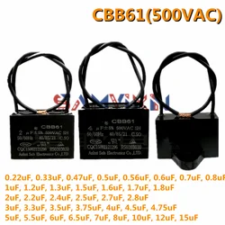 CBB61 fan start capacitor 0.22uf/0.33uf/0.47uf/0.5uf/0.56uf/0.6uf/1uf/2uf/2.2uf/3uf/4uf/5UF/8uf/10uf/15uf/2.7uf/2.4uf/1.2uf 500V