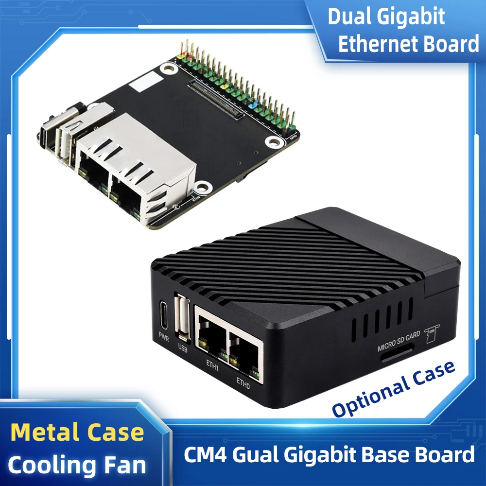 CM4 Mini Dual Gigabit Ethernet Base Board for Raspberry Pi Compute Module 4 with RJ45 USB C Power Port GPIO Header TF Slot