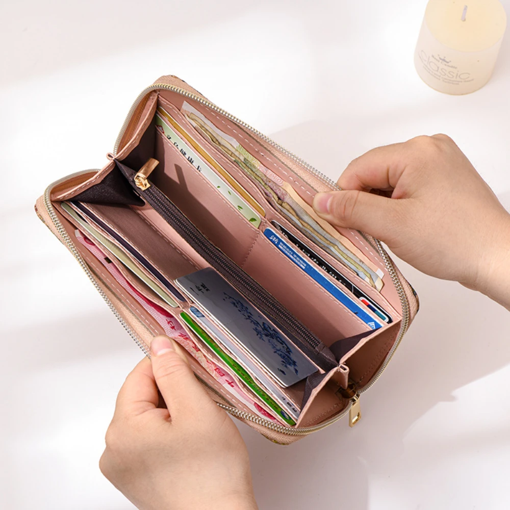 Woman Printed Design Wood Grain long Section Wallet Restore Ancient Ways Individuality Card package Large-capacity Coin Purse