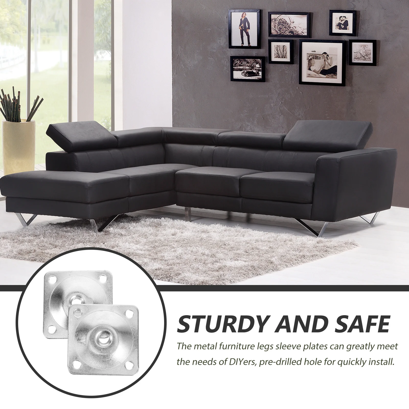 4Pcs Sofa Leg Caps Furniture Leg Support Angled Mounting Plates Connectors for Feet Table Chair Sofa Cabinet Repair