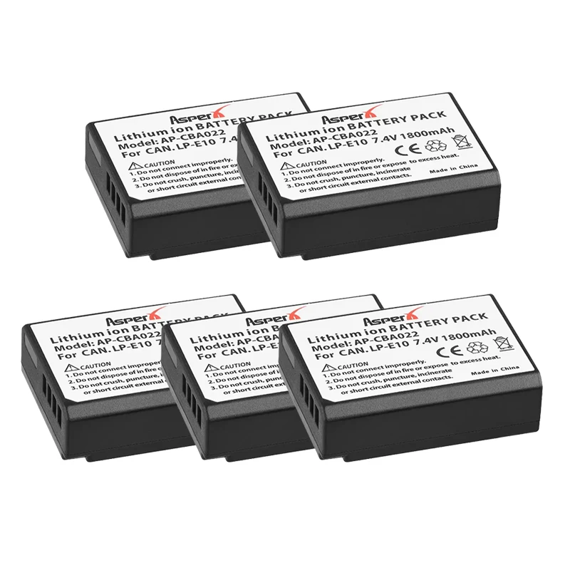 5Pcs LP-E10 LP E10 LPE10 Rechargeable Battery Camera Batteries (1800mAh) for Canon Camera 1100D Rebel T3 Kiss X50 Accessories