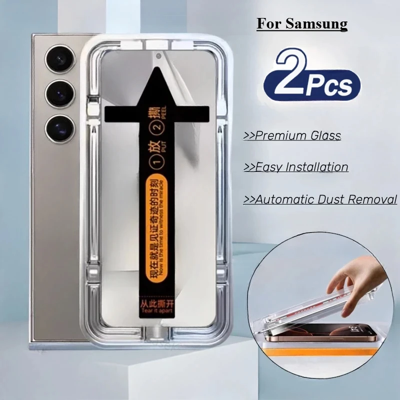 

2 Pcs For Samsung Galaxy S25 Ultra S24+ S23 S22 Plus S25+ Tempered Glass Screen Protector Auto Dust-Elimination Installation