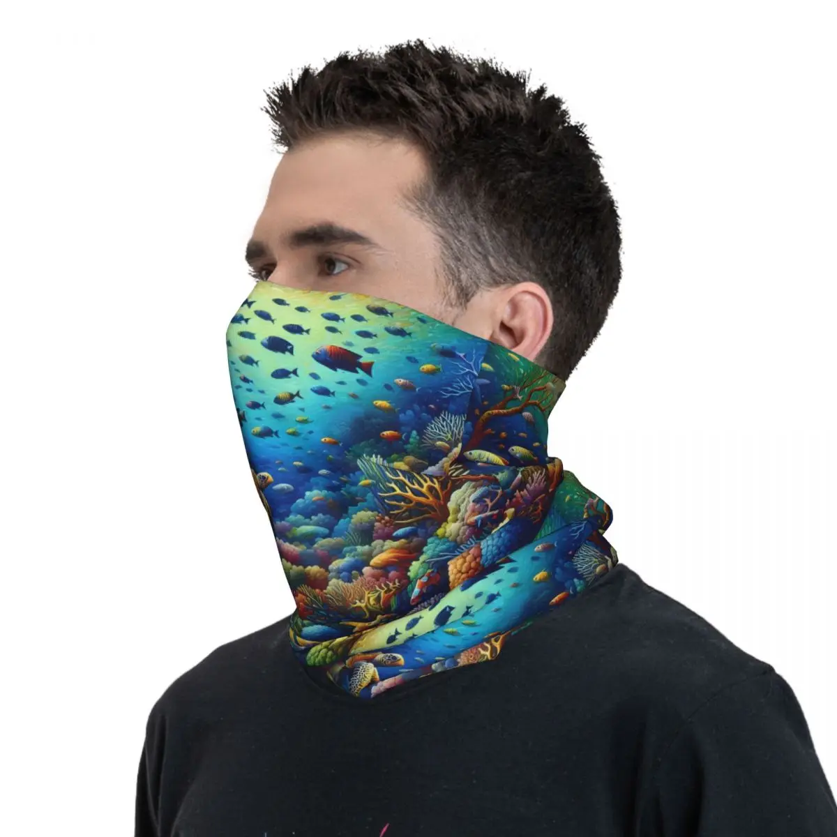 Sea Turtle Jellyfish Scarf Neckerchief Neck Face Mask Polyester