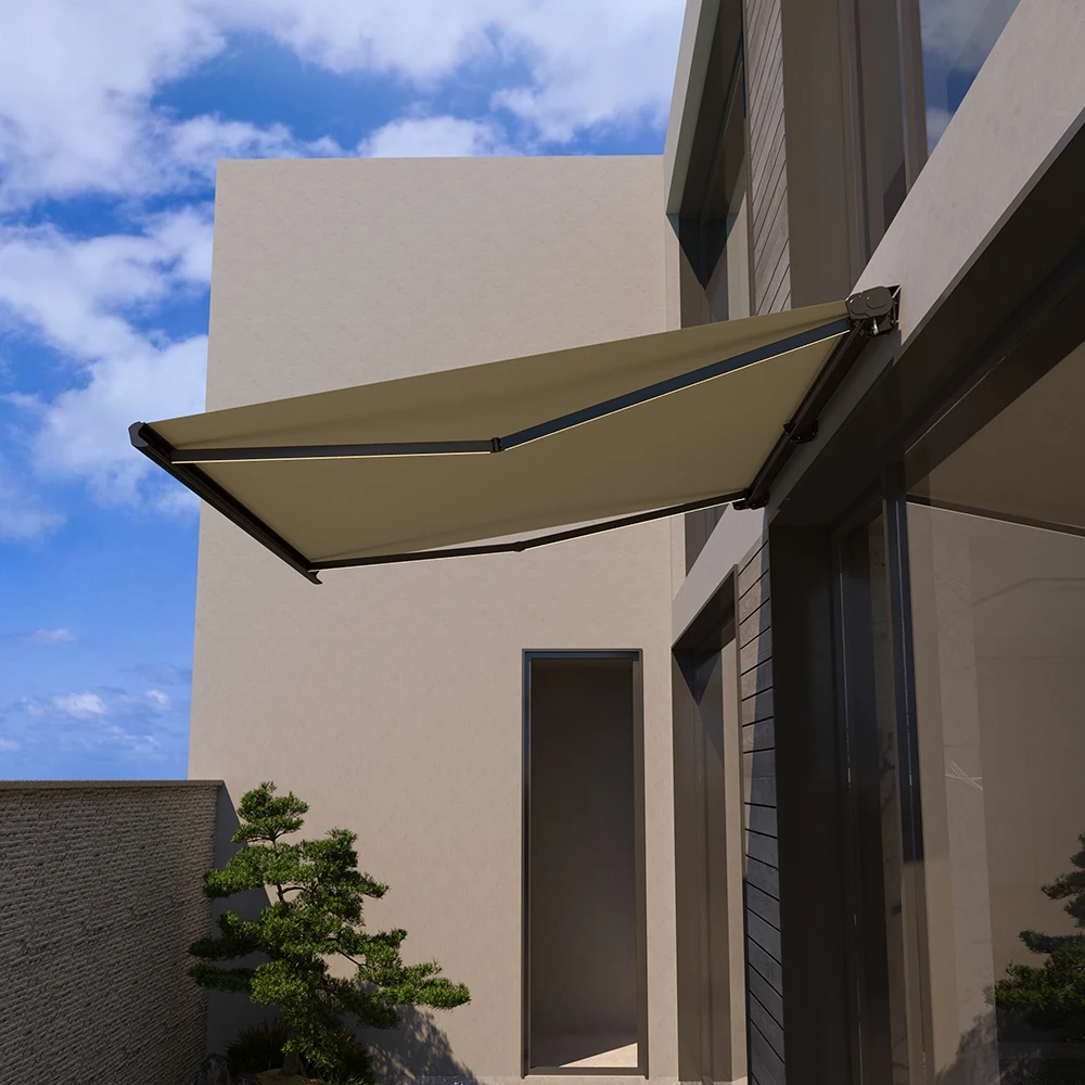 Luxury Motorized LED Light Folding Arm Full Cassette Retractable Awning
