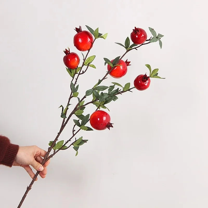New Artificial Pomegranate Long Branch 6-Fruit Artificial Fruits Flowers For Home Wedding Party Table Decoration Christmas Decor