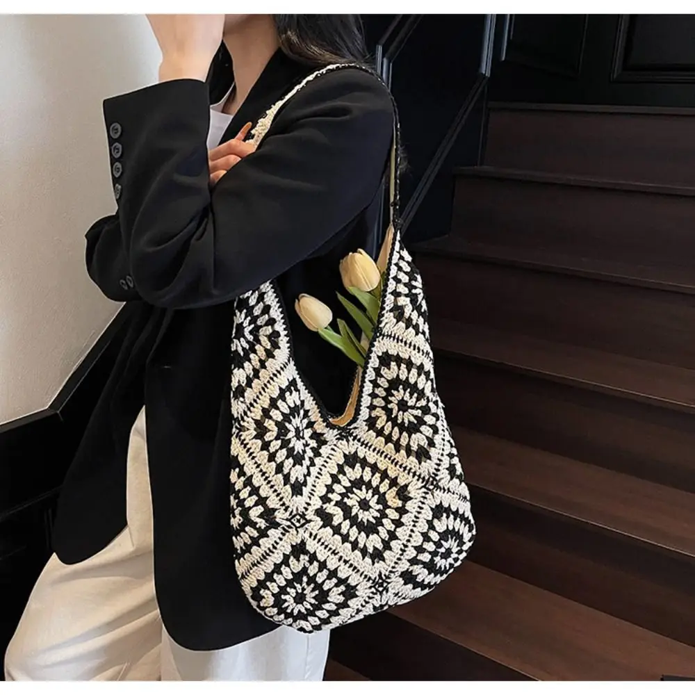 

Vintage Shoulder Bag Knitted Bag Bohemian Hollowed Out Crochet Tote Bag Storage Bag Large Capacity Weave Bag Vacation