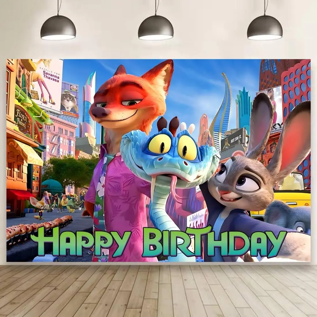 Décorations d'anniversaire Zootopia, Bannière de fond Zootopia pour fournitures de fête d'anniversaire pour enfants, Animaux de dessin animé Joyeux Anniversaire