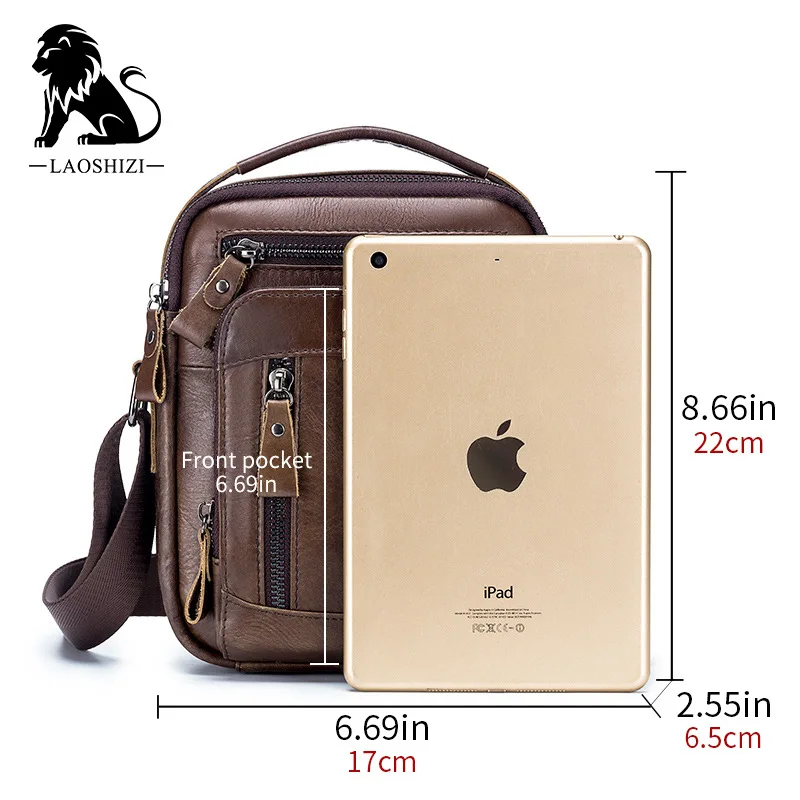 Laoshizi high-end masculino de luxo couro bolsa de ombro lazer negócios crossbody sacos de grande capacidade multifuncional masculino bolsa