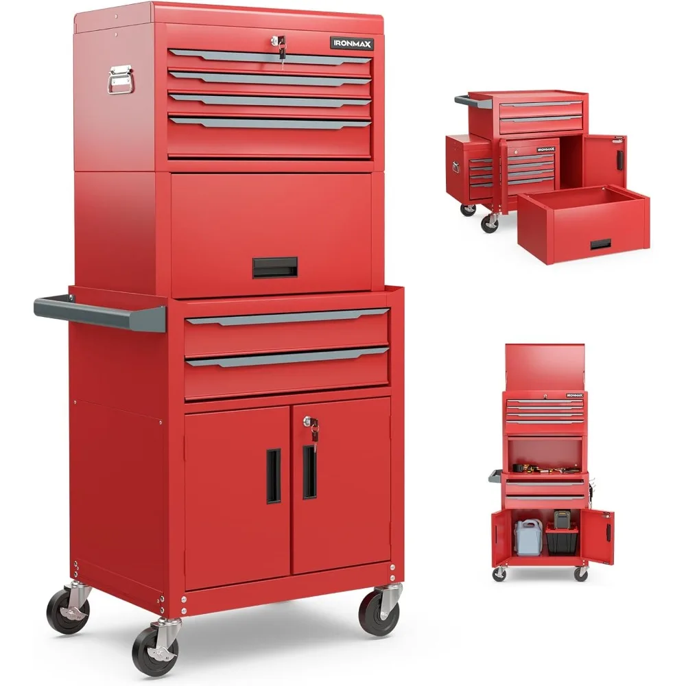 

Комод для инструментов, очень большой шкаф для хранения инструментов 3 в 1 с 6 ящиками и универсальными запираемыми колесами 4 дюйма, автоматический замок, защитный Li