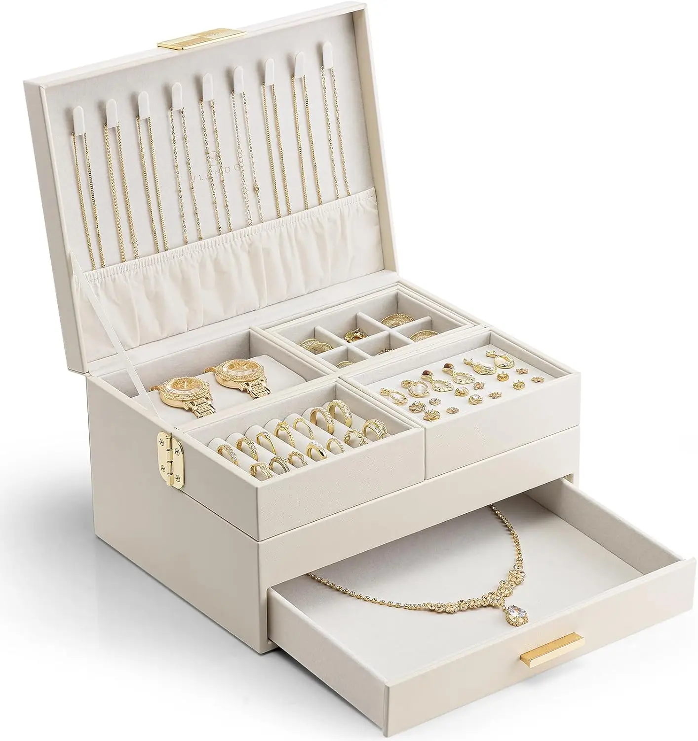 

3 Layer Jewelry Box - Women's Jewelry Box with Retractable Tray - Jewelry Organizers with Drawer for Necklaces, Rings