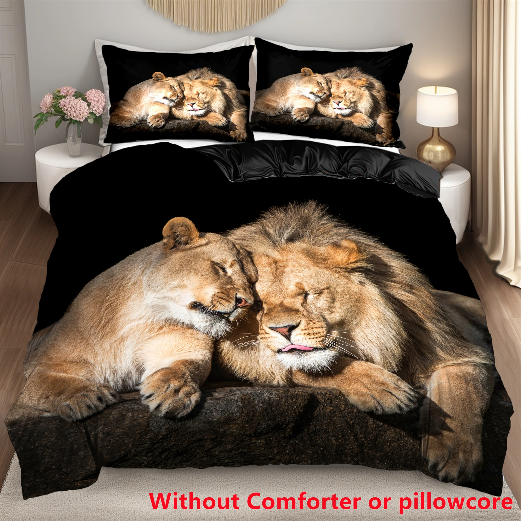 

Black Lion 3D Printed Quilt cover set pillowcase Lovely Wild Animals Bedding Set for Kids Teens Adults Wildlife Quilt cover