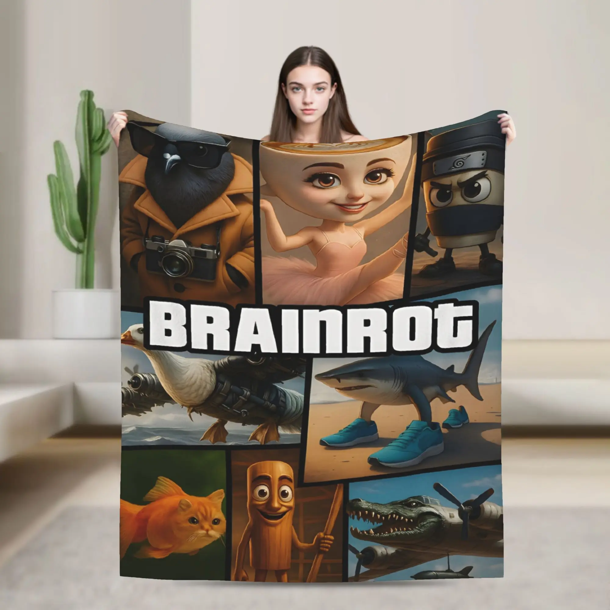 

Italian Brainrot Meme Funny Throw Blanket for Couch Fuzzy Soft Plush Blanket Multiple Sizes Bedspread for All Seasons