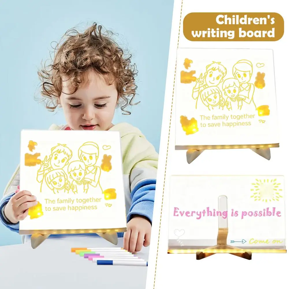 Leuchtendes Acryl-Nachrichtenbrett, wiederbeschreibbar, zum Selbermachen, leuchtendes Zeichenbrett für Kinder, Nachrichtenlampe mit 7 bunten Stiften
