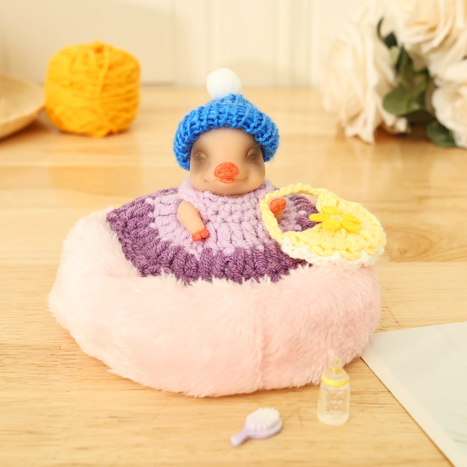 Silicone Pig Doll Toy Realistic Silicone Pig Set with Nursing Bottle and Clothing Accessories Interesting Piggy Doll Toy for Kid