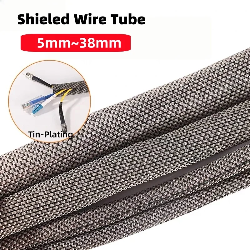 

5-38mm Thermoresistant Tin Plating Cable Tube Sleeve EMI Shielded Flexible Wire Wrap Cover Line Cord Organizers Cable Management