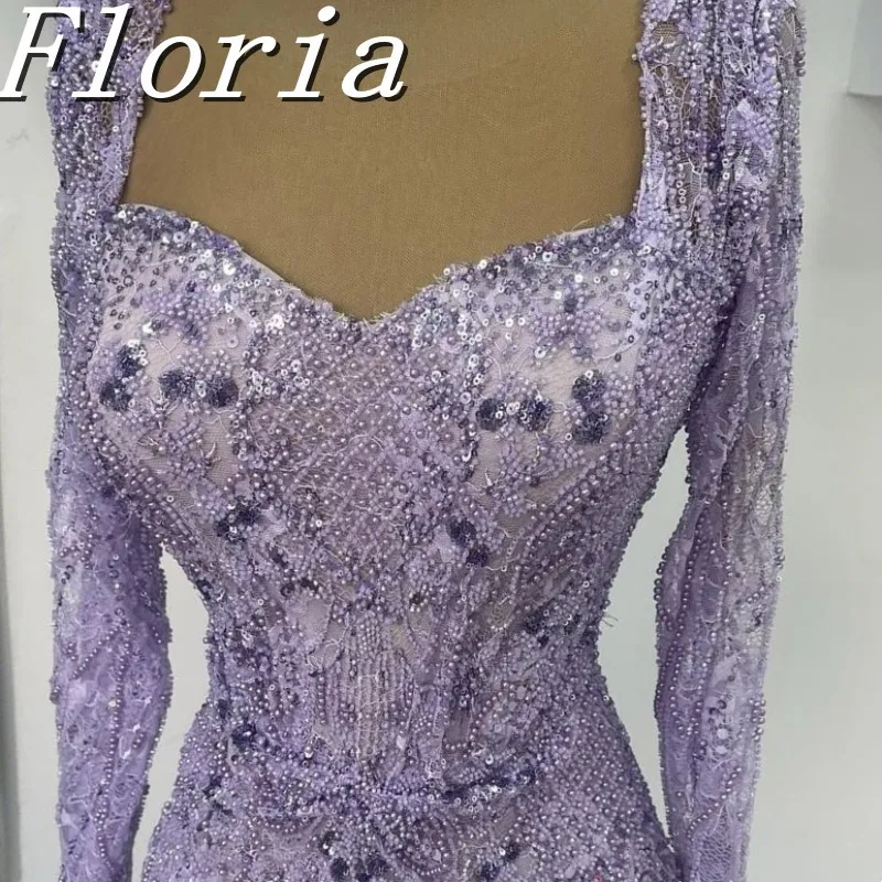 

Liac Sparkling Pearls Evening Dress Customized Long Sleeves Sweetheart Floor Length Robe De Soiree Prom Gown Pageant