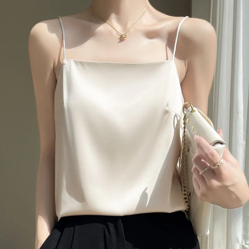 Suspended Tank Top Women's Suit Bottom Imitation Silk 25 New Versatile Bottom Shirt Satin Thin Sleeveless Fashion Korean Edition