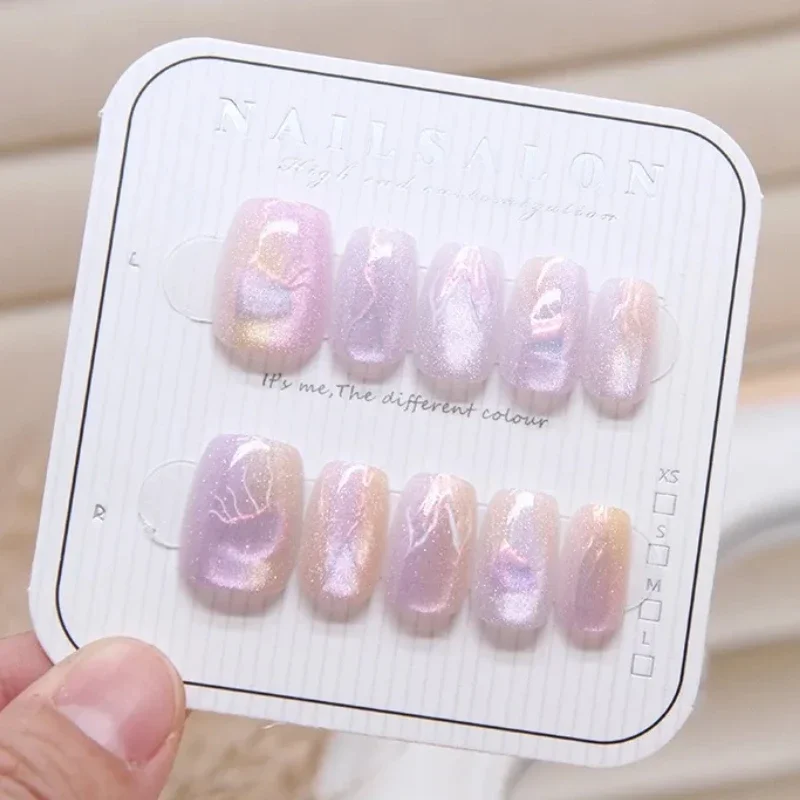 

10pcs Medium Short Fake Nails for Gluing Prosthetic Nail Set with Sticky Tabs Spring Aesthetic Press on Nalis with Box and Tools