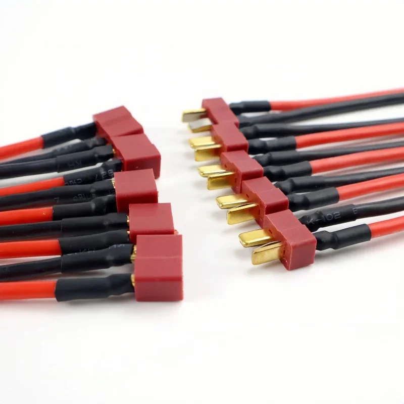 3/5/10 คู่ ปลั๊กแบบ T 10 ซม. 14AWG สายซิลิโคนตัวผู้/ตัวเมีย สำหรับรีโมทคอนโทรล โมเดลควอดคอปเตอร์ แบตเตอรี่ลิเธียม