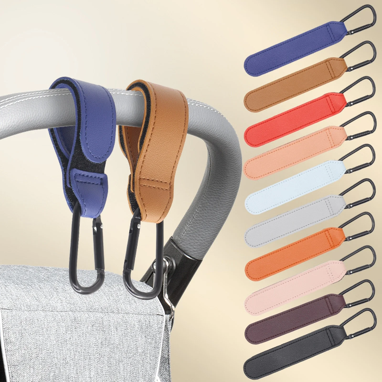 

1Pc Leather Cart Hooks Baby Stroller Hook PU Adjustable Pram Hook Organizer Diaper Bag Hanger Children Travel Accessories