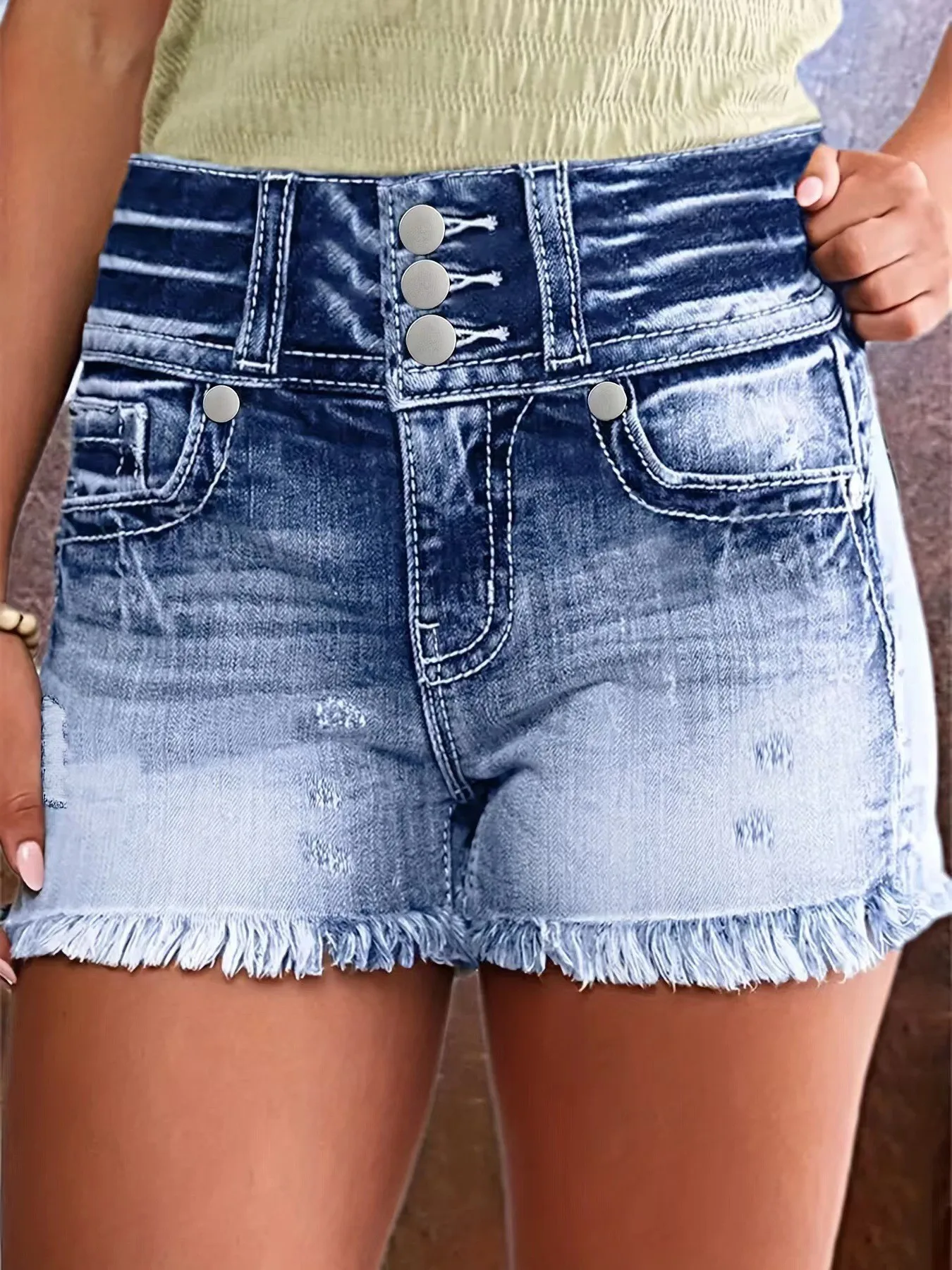 Summer 2026 Women's Fashion High-Elasticity Fringed Denim Shorts Sexy Hole Design Trendy Short Jeans for Ladies