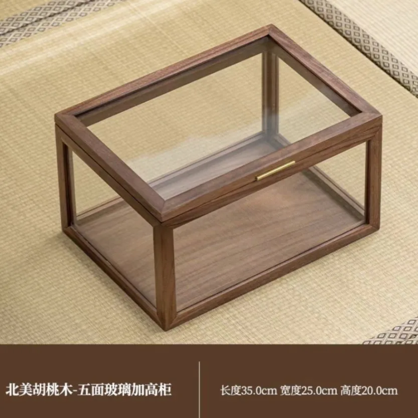 Walnut solid wood figure storage box household living room dust display cabinet tea set rack perfume storage cabinet