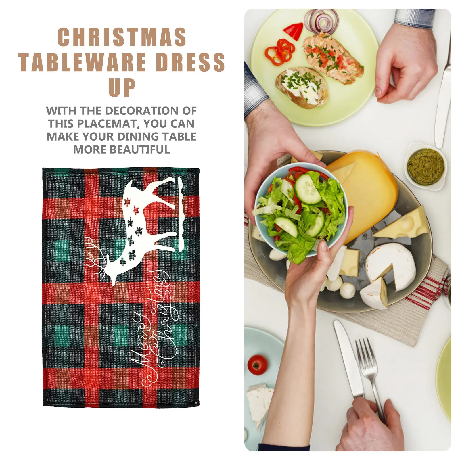 4Pcs Creative Table Mat Wide Range Applications Bar Restaurant Home Xmas Plaid Table Mat Xmas Placemat Decorative Placemat