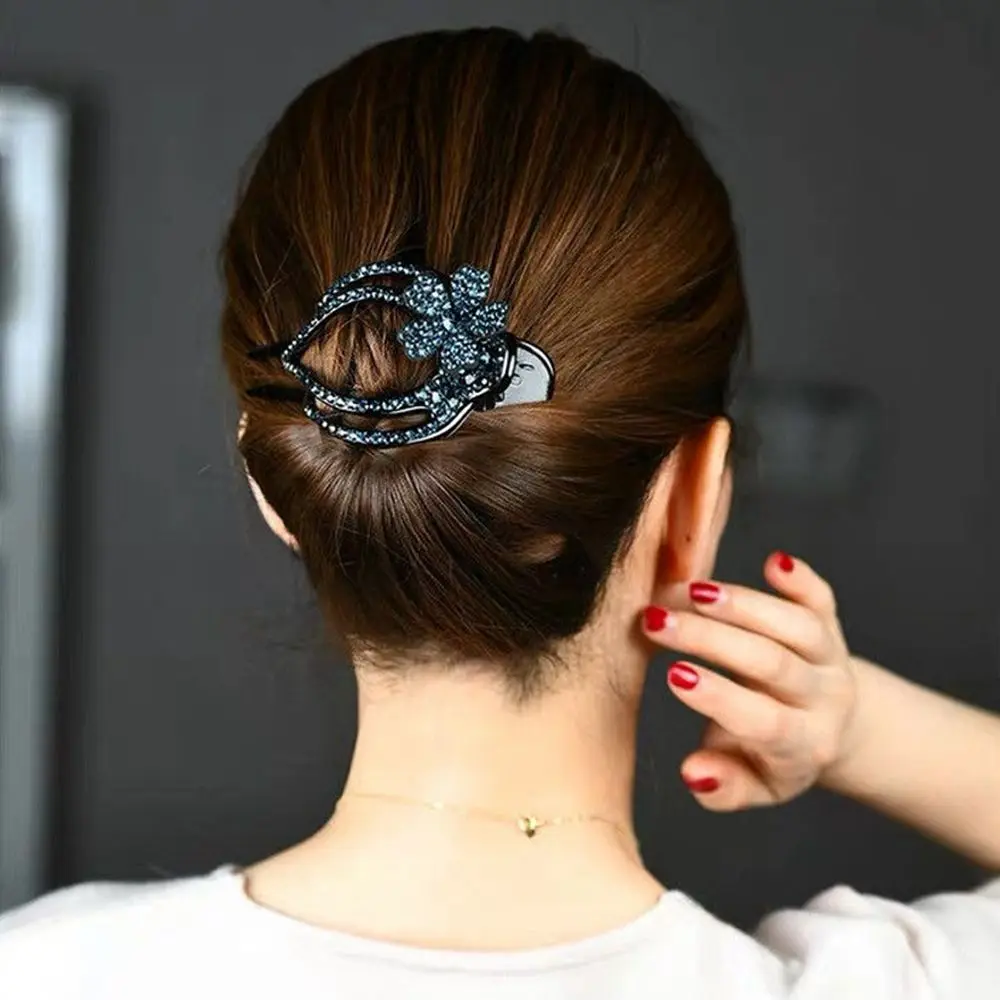 Shiny Flexible Hairpins Headwear Acrylic Rhinestone Hair Clip Hollow Claws Heart  Flower