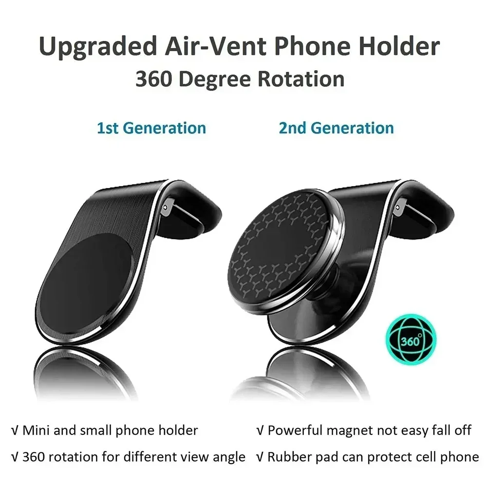 Magnetic Car Phone Holder with 5 Strong Built in Magnet 360° Rotation Phone Stand for Air Vent Universal Cellphone Holder in Car