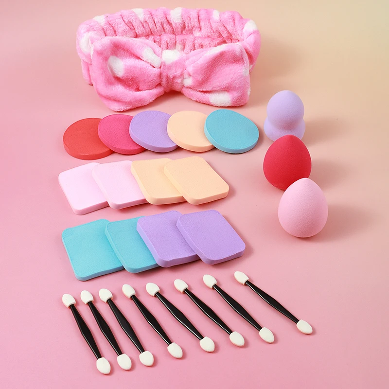 25 Pieces of make-up tools, including hair bands, eyeshadow swabs, powder puffs, stylish and beautiful, suitable for travelling!