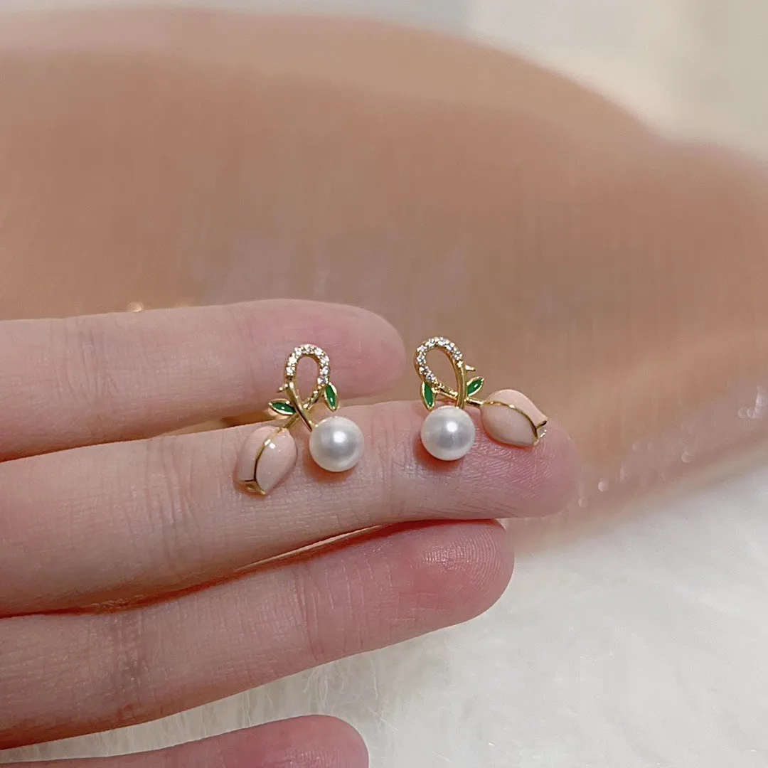 

New Arrival Tulip Earrings 6-7mm Natural High-quality Freshwater Pearl Stud Earring For Women Jewelry Birthday Gift