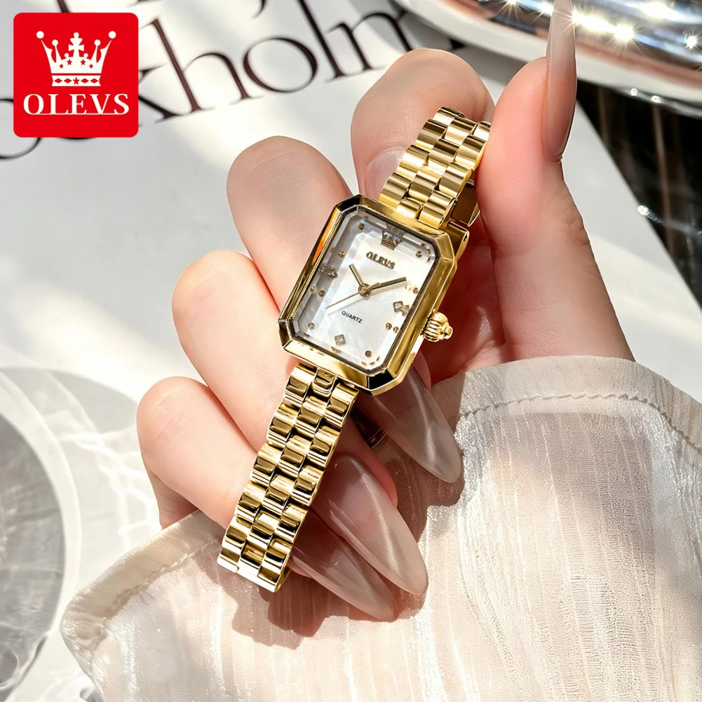 OLEVS 5690 Fashion Elegant Quartz Wristwatch for Women Waterproof Solid Steel Strap Luxury Brand Gold Ladies Watch