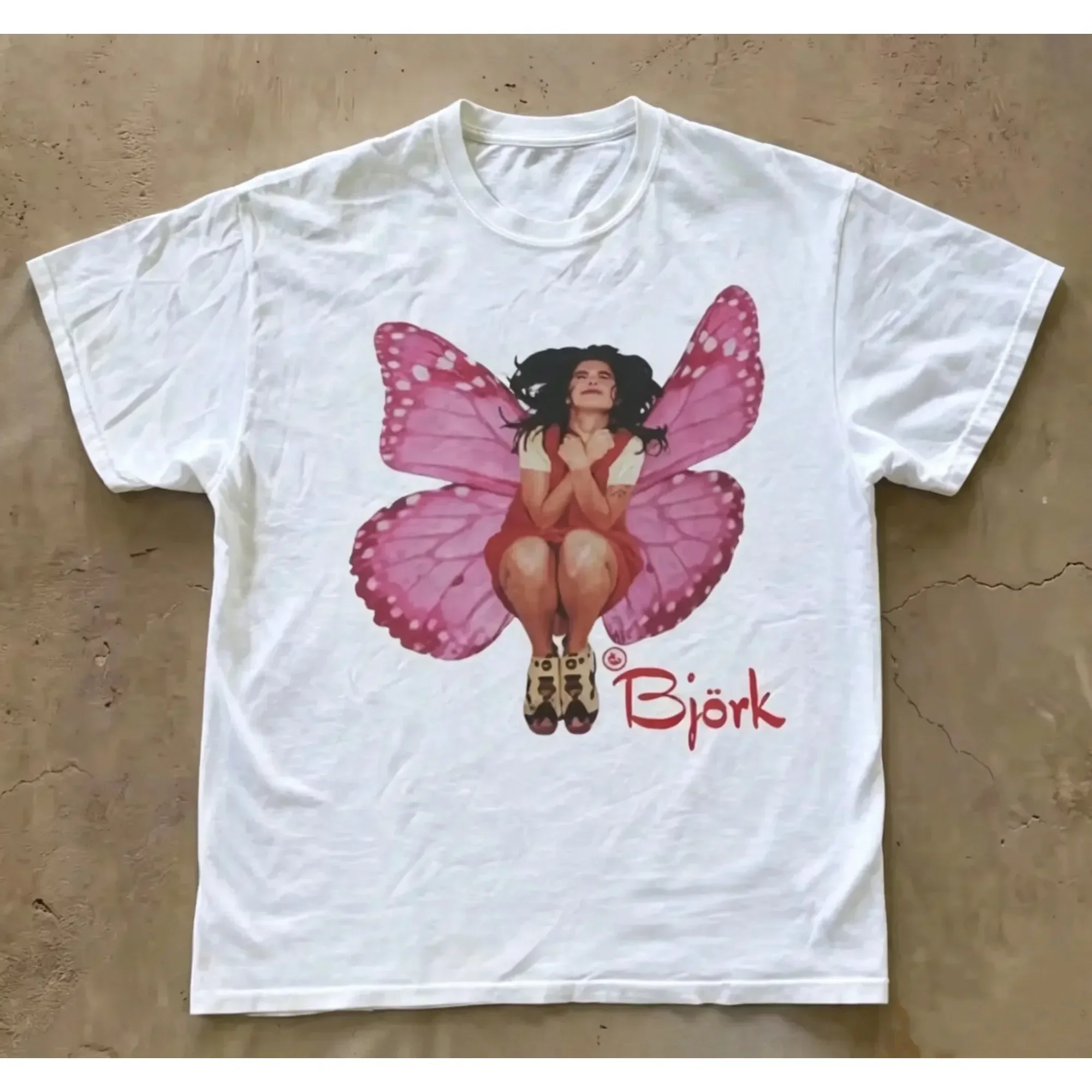 Bjork Pink Butterfly Wings T-Shirt Men Women Singer Oversized Casual Streetwear Indie Music Fan Short Sleeve Retro Tee Tops