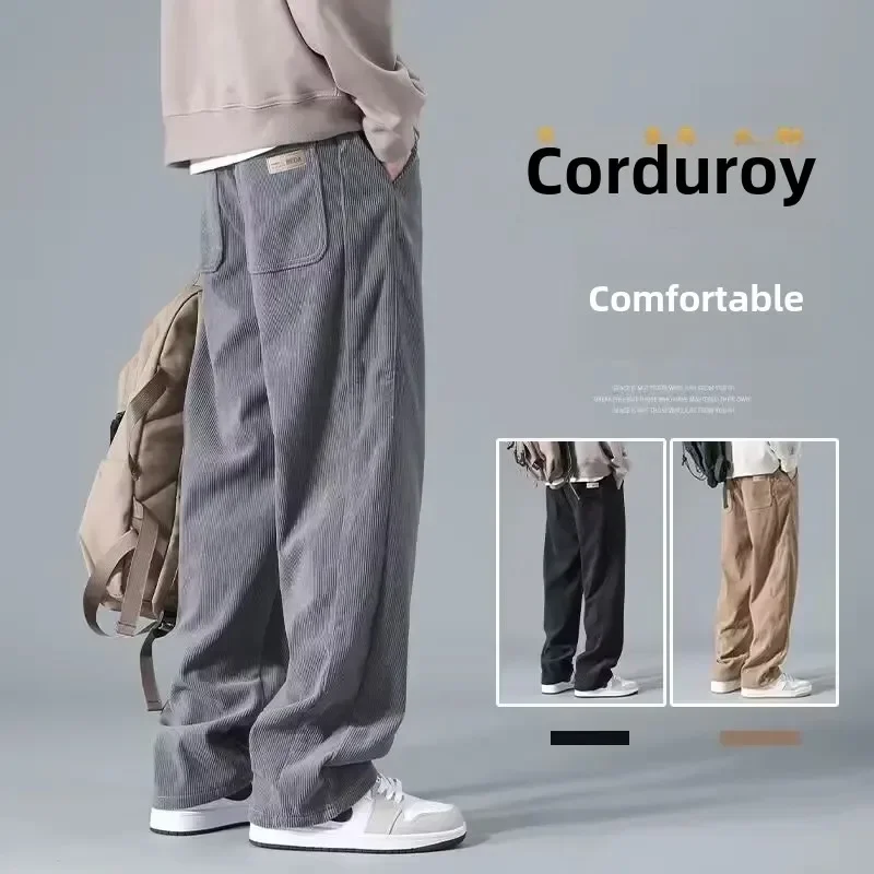 

Vintage Corduroy Men's Pants American Style Straight-Leg Bell Bottoms Heavy Draped Loose-Fit Casual Trousers For Spring And Autu