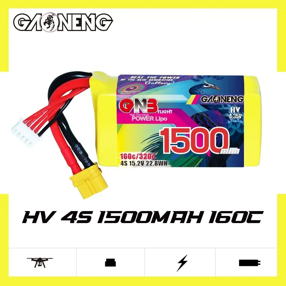 Gaoneng-レーシングドローン用の充電式リポバッテリー,15.2v,1500mah,160c,320c,fpvクワッドコプター,ヘリコプター部品,gnb 4s