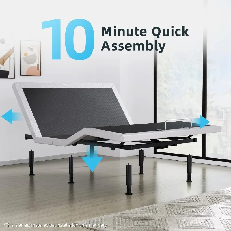 Telaio base letto regolabile Queen, massaggio e telecomando wireless, doppie porte USB, struttura letto imbottita ergonomica, motore di sollevamento, sotto essere