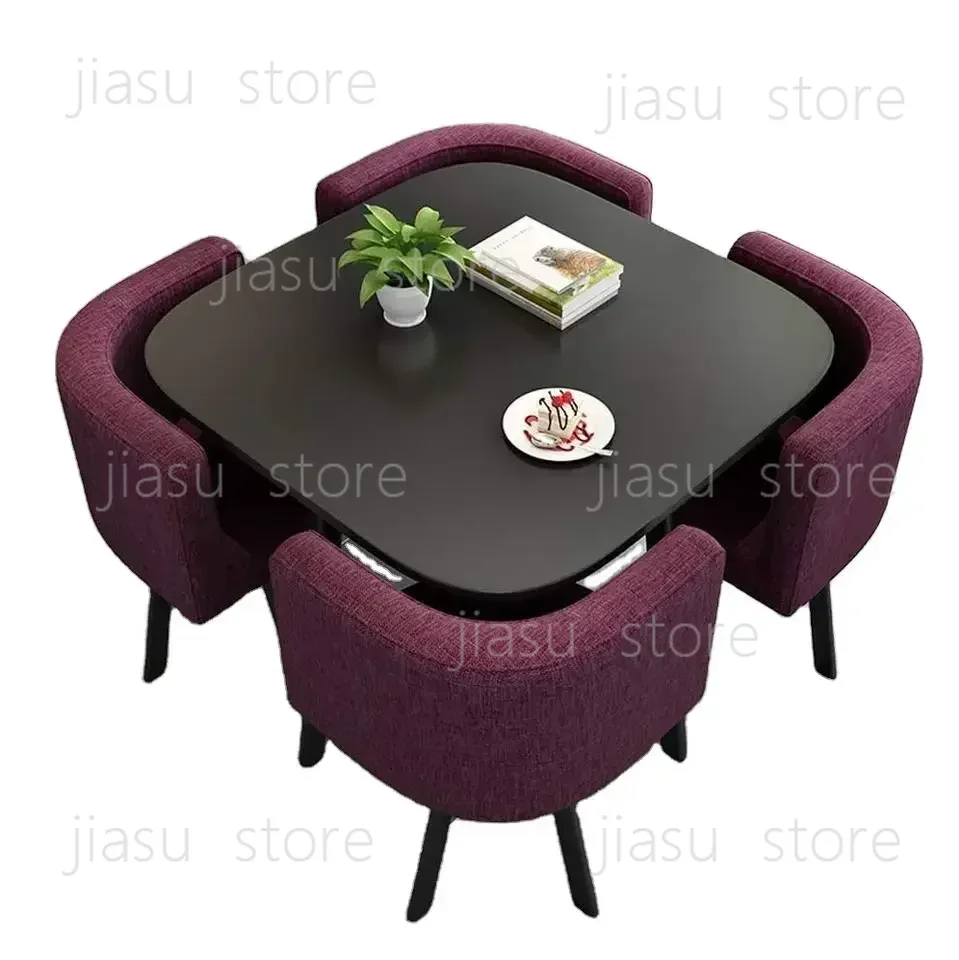 Modern Wooden Dining Table Set 4 or 6 Chairs Wholesale Home Restaurant Cafe Conversation Table