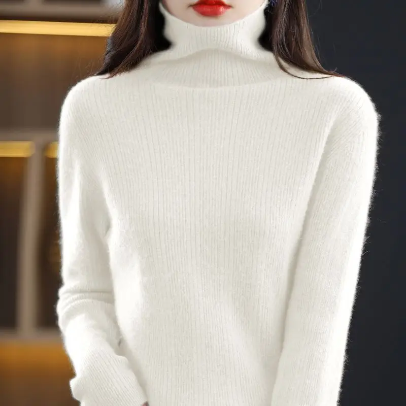 Stacked Collar Knitted for Women's Autumn Winter New Thickened Stripped Knitwear with Loose Slim High Neck Sweater Underlay