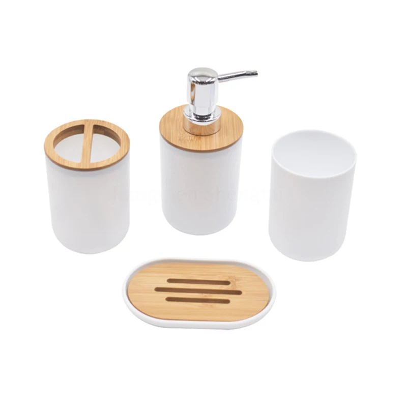 4pcs Bathroom Accessories Set Toothbrush Holder Soap Dish Tumbler Mouthwash Cup Liquid Press Bottle Set Household Wash Supplies