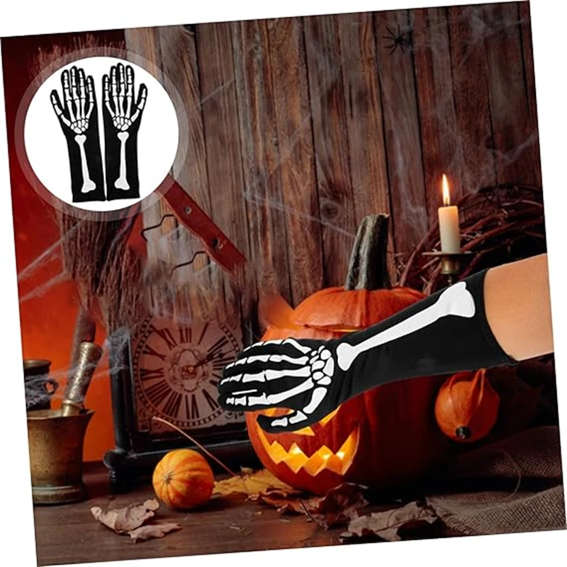 2024 Halloween White Skeleton Gloves for Adult Horror Costume Party Scary Ghost Cosplay Dress-up Supplies