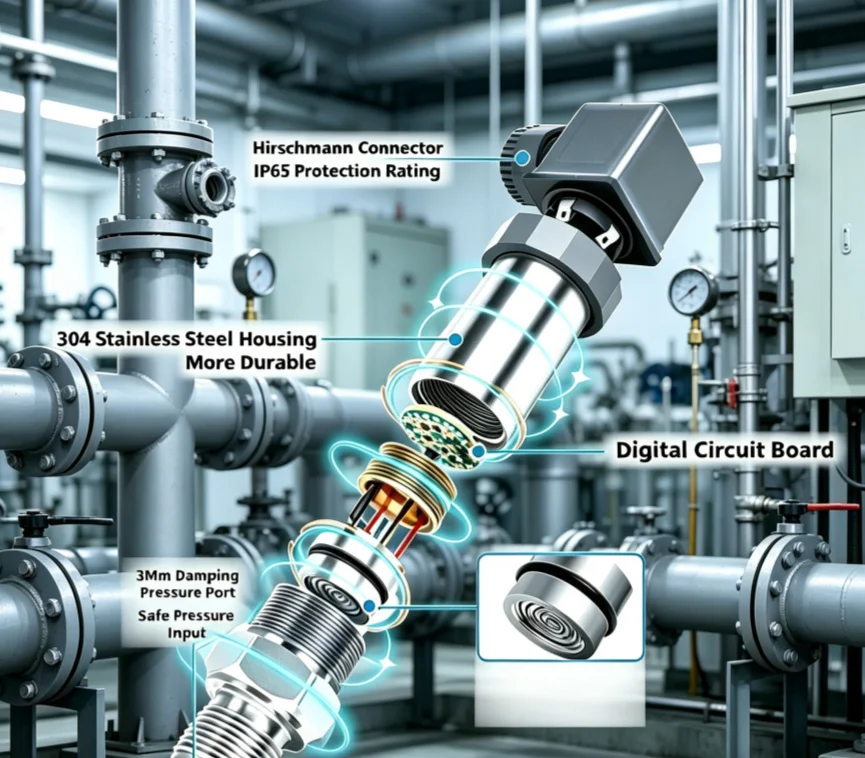 Reliable Industrial Pressure Converter, 304SS, Hermetic Seal, 2ms Response, 0.2%FS optional, for Water/Oil/Air/Steam