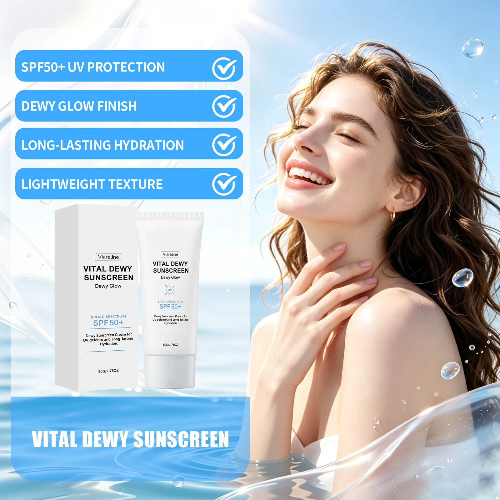 Sunscreen Sunscreen SPF 50 Face Moisturizing Firming Uv Protection Cream Dewy Glow Hydrating Long Lasting Broad Spectrum Skin Care Daily - Aliexpress Deal