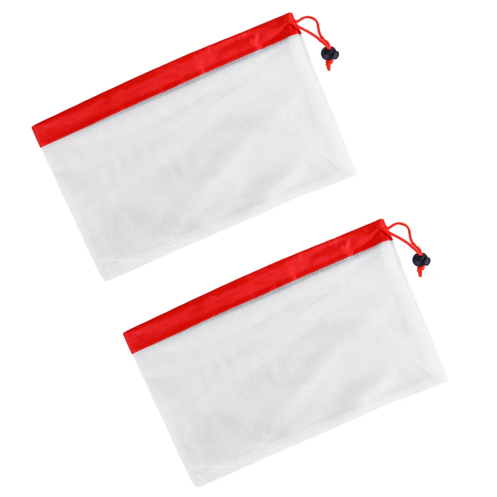 

2Pcs 8 Inch Reusable Mesh Bags for Groceries Washable Fruit Vegetable Storage Bag Lightweight Portable Drawstring Pouch Red