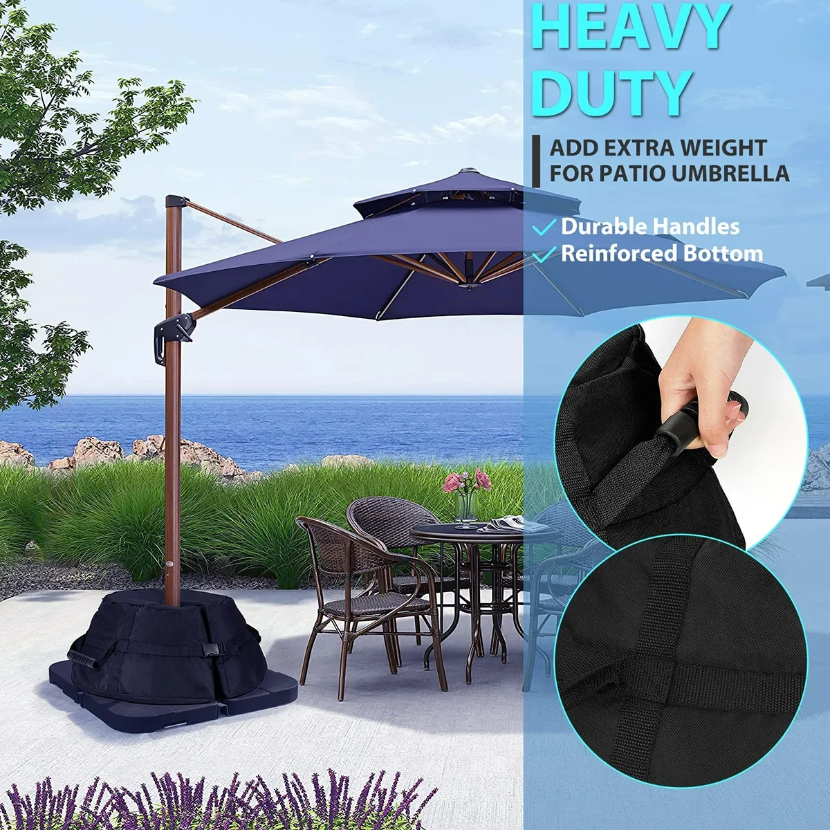 Heavy Duty Sand Bags Umbrella Base Weight Bag 600D Weatherproof Parasol Umbrella Stand Base with Shovel for Outdoor Courtyard