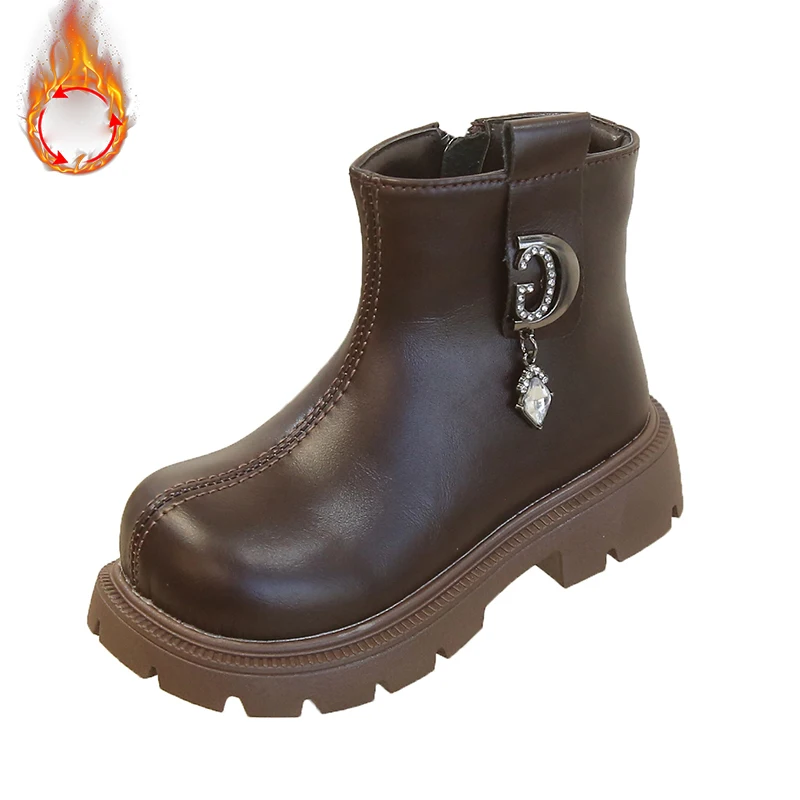 

Зимние плюшевые сапоги для девочек, роскошные зимние сапоги со стразами для девочек-подростков, винтажные теплые ботинки из искусственной кожи для девочек, модная обувь