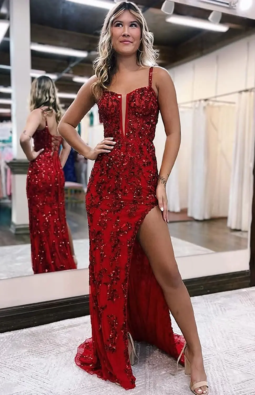 

Spaghetti Strap Sequin Prom Dresses for Women Mermaid Formal Special Occasion Evening Bridesmaid Dress Sweet 16 Anniversary Gown