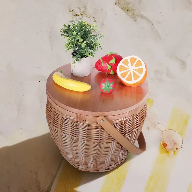 Custom Handmade Large Artificial Rattan Picnic Basket with Portable Lid Sustainable Wicker Storage for Living Room view 3