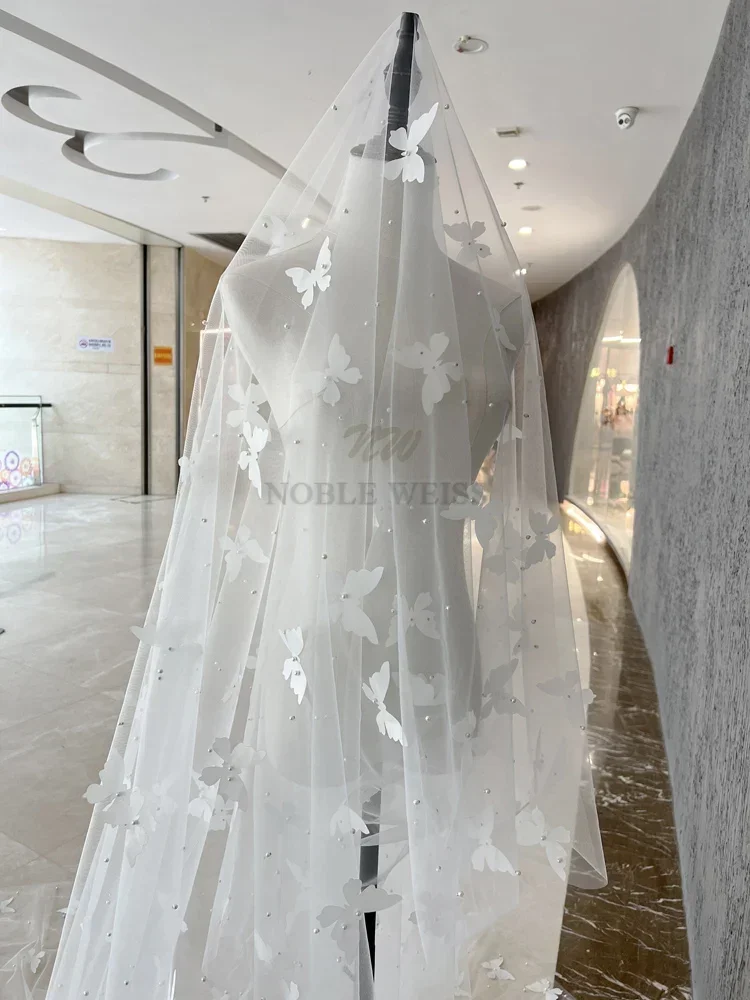 Butterfly Wedding Veil Pearls Bridal Veils 1T Bride Veil Without Comb One Layer Customized