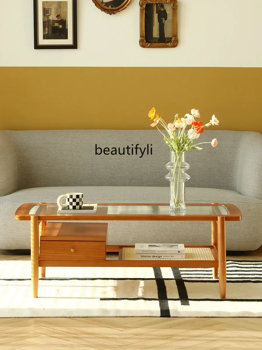 

новый журнальный столик из цельного дерева Zq-Nordic, стеклянный ротанг, прямоугольный, японский стиль, простой, гостиная, дом ss26