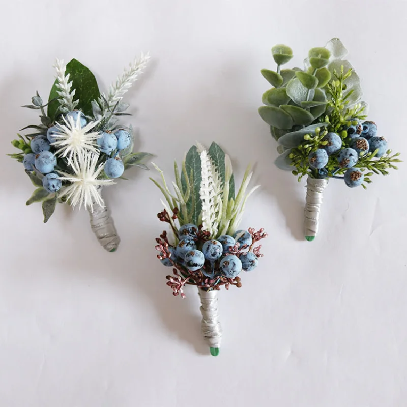 Boutonniere y ramillete de muñeca para Celebración de negocios, busto, suministros de boda, estudio fotográfico, simulación de bayas de arándanos, 276